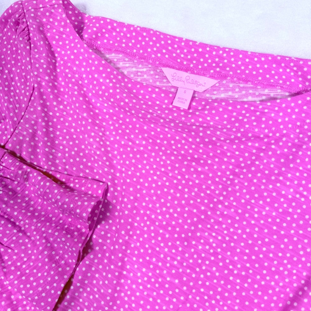 Lilly Pulitzer Women's Pink Polka Dot Bell Sleeve Mini Dress Small Barbiecore